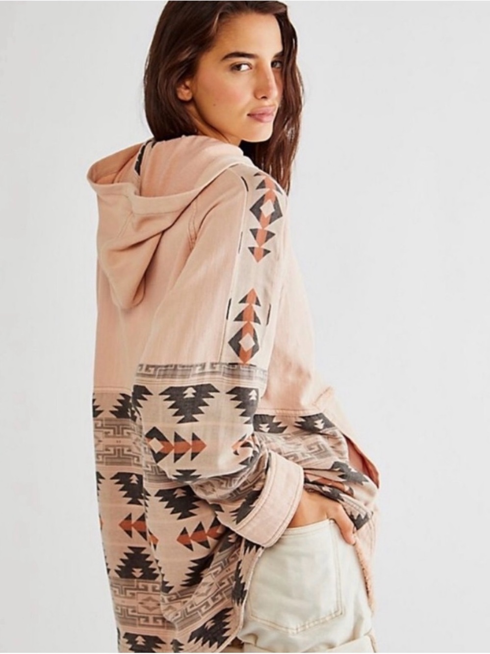 Women's Free People Pink Aztec Hooded Jacket